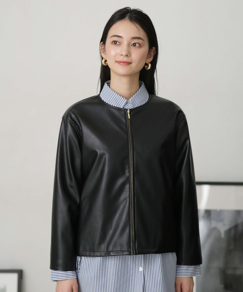 おまとめ購入【美品】ノーリーズライト　ノーカラーブルゾン　ブラック ノーカラーダブルジャケット（4-0310-1-25-002）｜fredy emue