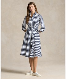 ラルフローレン ストライプ　シャツワンピース ストライプド コットン オックスフォード ベルテッド シャツ