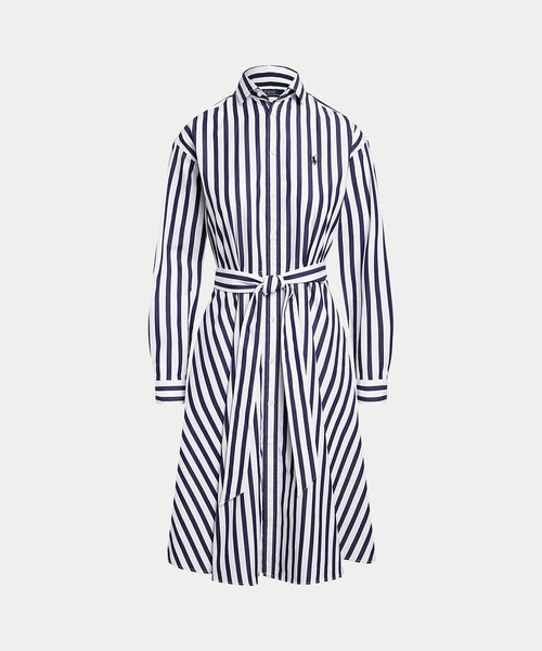 ベルテッド ストライプド コットン シャツドレス（シャツワンピース