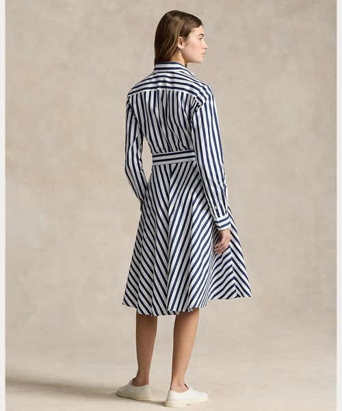 ベルテッド ストライプド コットン シャツドレス（シャツワンピース