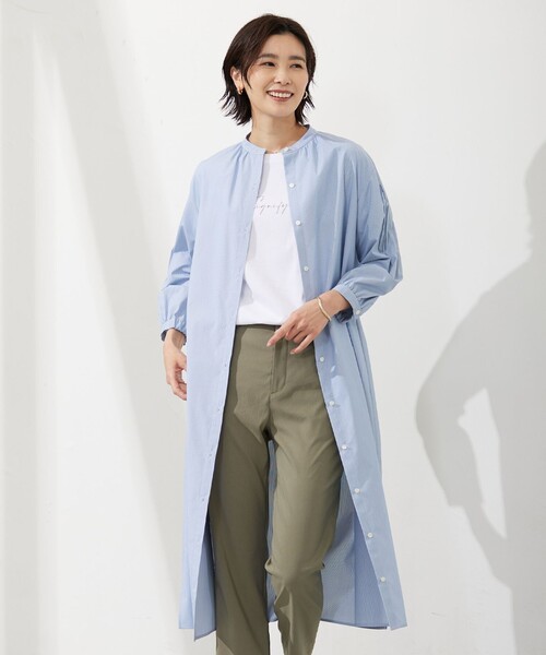J.PRESS Ladies(J.プレス レディス)の「【WEB限定カラーあり・洗える・接触冷感・UVカット・イージーケア】 エステネージュストライプ ワンピース(ワンピース・レディース・ライトグレー系1/ブルー系1/サックスブルー系1/ネイビー系1・XS)」の4枚目の写真