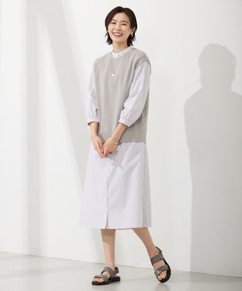 J.PRESS Ladies(J.プレス レディス)の「【WEB限定カラーあり・洗える・接触冷感・UVカット・イージーケア】 エステネージュストライプ ワンピース(ワンピース・レディース・ライトグレー系1/ブルー系1/サックスブルー系1/ネイビー系1・XS)」の7枚目の写真
