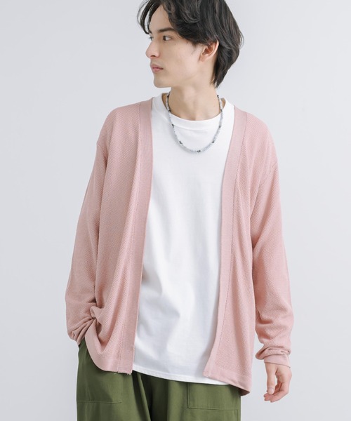 Rocky Monroe（ロッキーモンロー）の「リネンライク サマーニット 鹿の子編み ボタンレスカーディガン（カーディガン/ボレロ・メンズ・ワイン/ブラック/ブルー/ベージュ/ネイビー/グリーン/ピンク/ライトグレー・M/L）」の13枚目の写真