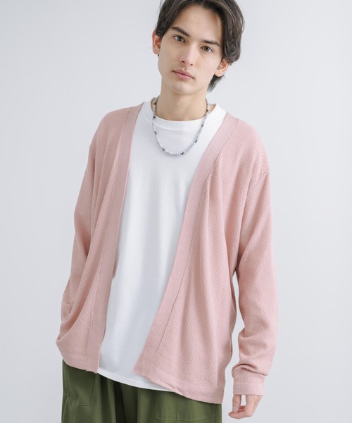 Rocky Monroe（ロッキーモンロー）の「リネンライク サマーニット 鹿の子編み ボタンレスカーディガン（カーディガン/ボレロ・メンズ・ワイン/ブラック/ブルー/ベージュ/ネイビー/グリーン/ピンク/ライトグレー・M/L）」の11枚目の写真