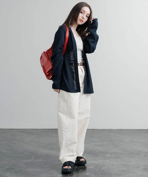 定10万新品同様　LARDINI レザー切替リネンニットジャケットXSハンガー付 リネンコットン ドロップニードルステッチ ニットジャケット – LARDINI