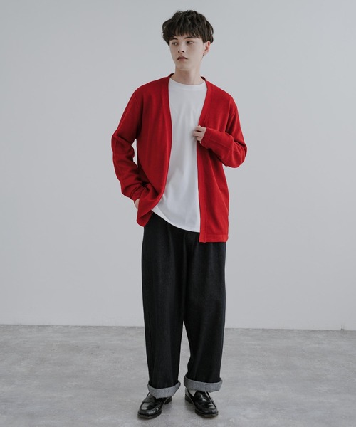 定10万新品同様 LARDINI レザー切替リネンニットジャケットXSハンガー