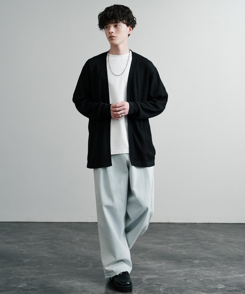 定10万新品同様　LARDINI レザー切替リネンニットジャケットXSハンガー付 リネンコットン ドロップニードルステッチ ニットジャケット – LARDINI