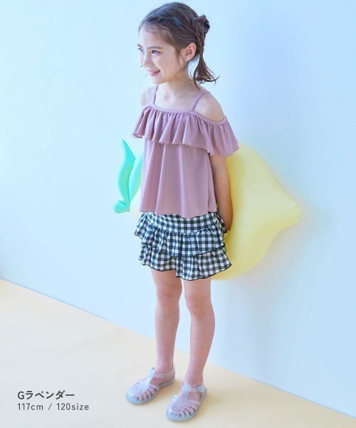 devirock(デビロック)の「UVカット 3WAYで着られる オフショルセットアップ水着(水着・キッズ・ブラック/バイオレット/パープル系その他/サックスブルー/イエロー系1/ピンク系6/イエロー系3/グレイッシュベージュ・100cm/110cm/120cm/130cm/140cm/150cm/160cm)」の21枚目の写真