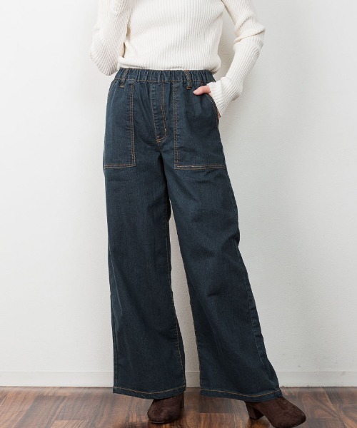 atONE（アットワン）の「atONE ウエストゴムストレッチデニムベイカーパンツ（デニムパンツ・レディース・ワンウォッシュ/ブルー/ライトインディゴブルー・4L/M/3L/L/LL）」の21枚目の写真