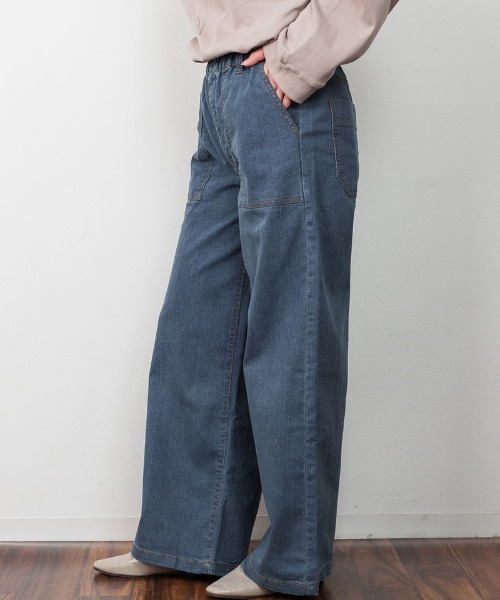 atONE（アットワン）の「atONE ウエストゴムストレッチデニムベイカーパンツ（デニムパンツ・レディース・ワンウォッシュ/ブルー/ライトインディゴブルー・4L/M/3L/L/LL）」の6枚目の写真
