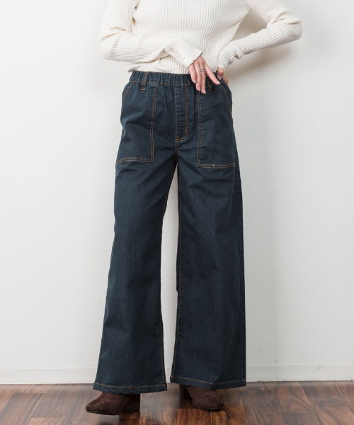 atONE（アットワン）の「atONE ウエストゴムストレッチデニムベイカーパンツ（デニムパンツ・レディース・ワンウォッシュ/ブルー/ライトインディゴブルー・4L/M/3L/L/LL）」の20枚目の写真