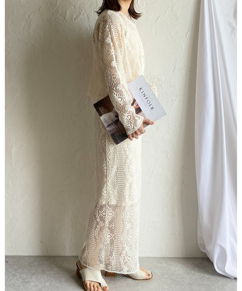 She's Closet(シーズクローゼット)の「カットワークレースバックスリット入りハイウエストタイトナローロングスカート(スカート・レディース・ブラック/アイボリー/グリーン・FREE)」の10枚目の写真