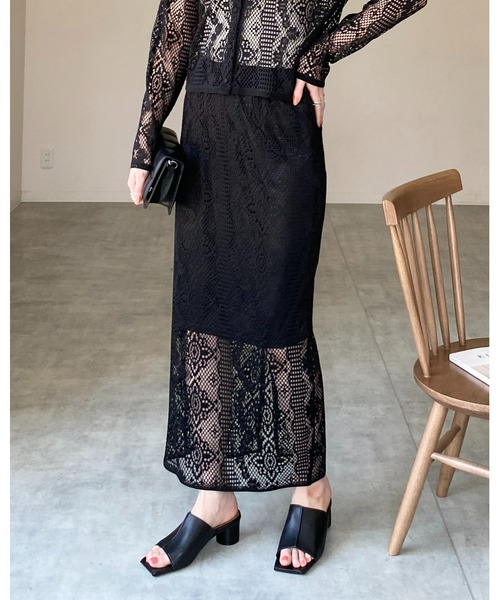 She's Closet(シーズクローゼット)の「カットワークレースバックスリット入りハイウエストタイトナローロングスカート(スカート・レディース・ブラック/アイボリー/グリーン・FREE)」の12枚目の写真