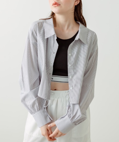 OLIVE des OLIVE（オリーブデオリーブ）の「ダブルフロントクロップドシャツ　1031040330（シャツ/ブラウス・レディース・ブルー/オフホワイト/サックスブルー/ブラック系その他・FREE）」の3枚目の写真