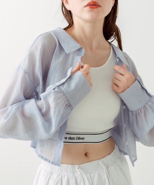 OLIVE des OLIVE（オリーブデオリーブ）の「ダブルフロントクロップドシャツ　1031040330（シャツ/ブラウス・レディース・ブルー/オフホワイト/サックスブルー/ブラック系その他・FREE）」の4枚目の写真