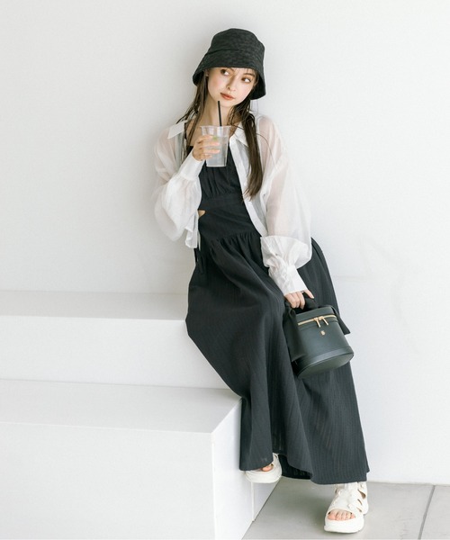 OLIVE des OLIVE（オリーブデオリーブ）の「ダブルフロントクロップドシャツ　1031040330（シャツ/ブラウス・レディース・ブルー/オフホワイト/サックスブルー/ブラック系その他・FREE）」の5枚目の写真