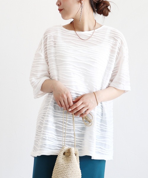 reca(レカ)の「半袖ランダムタックシアートップス(Tシャツ/カットソー・レディース・ブラック/ホワイト・FREE)」の11枚目の写真