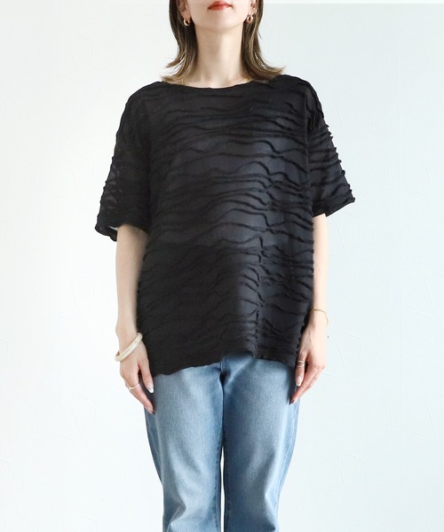 reca(レカ)の「半袖ランダムタックシアートップス(Tシャツ/カットソー・レディース・ブラック/ホワイト・FREE)」の15枚目の写真