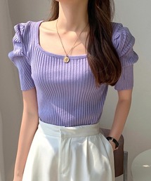 レディースのTシャツ/カットソー（パープル/紫色系・スクエア