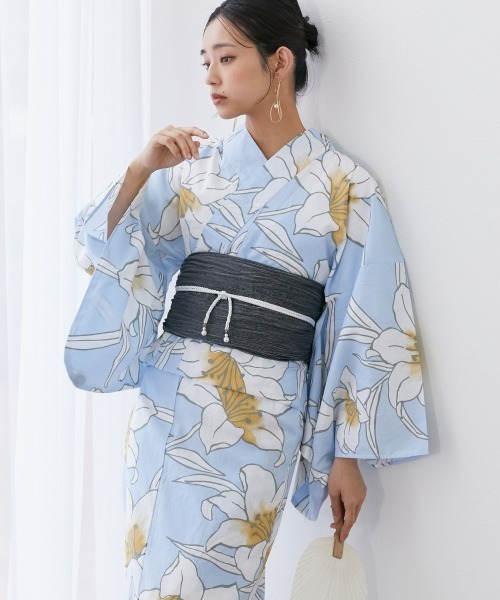Neina（ネイナ）の「【浴衣】綿100％浴衣3点セット（浴衣＋くすみへこ帯＋下駄）〔Neina〕（浴衣・レディース・ネイビー系/グレー系/ブラウン系/ブルー系/ブルー系2・F）」の7枚目の写真