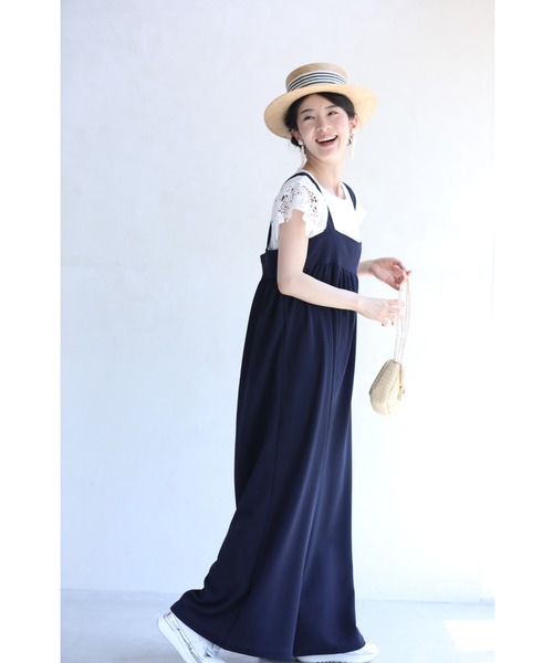 cawaii(カワイイ)の「(濃紺)(ベルト付き)ラクもお洒落も両方欲張る。上品カラーのサロペット(サロペット/オーバーオール・レディース・ネイビー・FREE)」の2枚目の写真