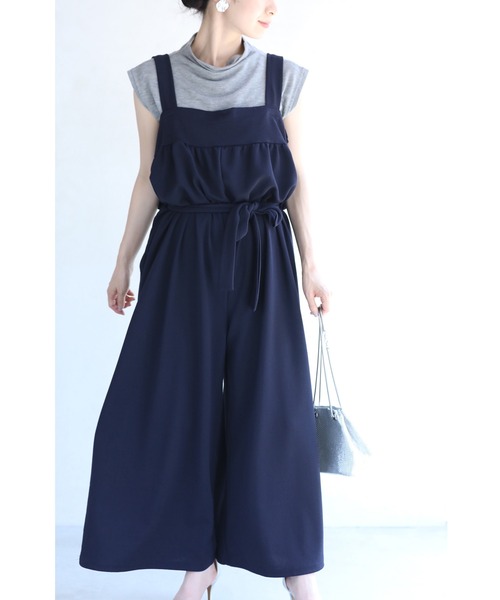 cawaii(カワイイ)の「(濃紺)(ベルト付き)ラクもお洒落も両方欲張る。上品カラーのサロペット(サロペット/オーバーオール・レディース・ネイビー・FREE)」の16枚目の写真
