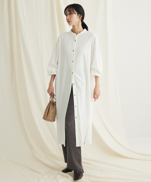 CRAFT STANDARD BOUTIQUE(クラフトスタンダードブティック)の「レーヨンデシンバンドカラーワンピース(ワンピース・レディース・ブラック/オフホワイト・FREE)」の2枚目の写真