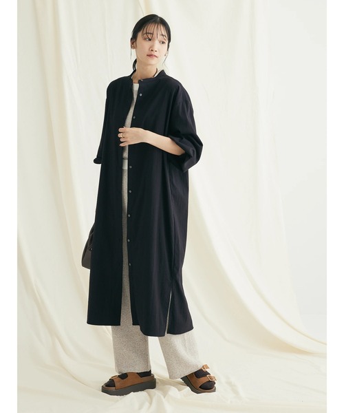 CRAFT STANDARD BOUTIQUE(クラフトスタンダードブティック)の「レーヨンデシンバンドカラーワンピース(ワンピース・レディース・ブラック/オフホワイト・FREE)」の4枚目の写真