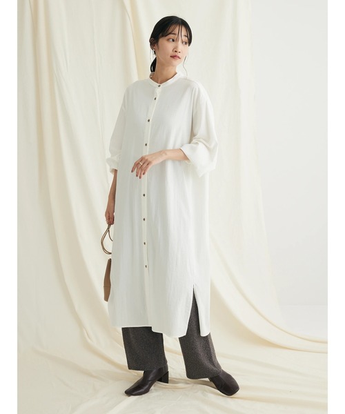 CRAFT STANDARD BOUTIQUE(クラフトスタンダードブティック)の「レーヨンデシンバンドカラーワンピース(ワンピース・レディース・ブラック/オフホワイト・FREE)」の7枚目の写真
