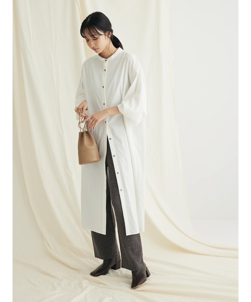 CRAFT STANDARD BOUTIQUE(クラフトスタンダードブティック)の「レーヨンデシンバンドカラーワンピース(ワンピース・レディース・ブラック/オフホワイト・FREE)」の8枚目の写真