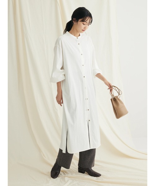 CRAFT STANDARD BOUTIQUE(クラフトスタンダードブティック)の「レーヨンデシンバンドカラーワンピース(ワンピース・レディース・ブラック/オフホワイト・FREE)」の9枚目の写真