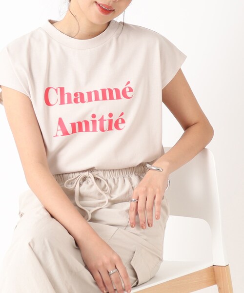 DRESKIP（ドレスキップ）の「◆大人の抜け感 フレンチスリーブ ゆるロゴTシャツ（Tシャツ/カットソー・レディース・ライトベージュ/オフホワイト/チャコールグレー/黄緑系・02/03/04）」の3枚目の写真