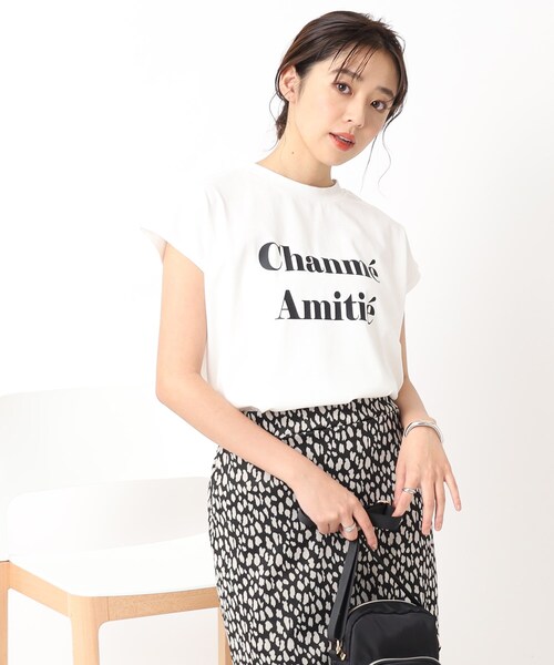DRESKIP（ドレスキップ）の「◆大人の抜け感 フレンチスリーブ ゆるロゴTシャツ（Tシャツ/カットソー・レディース・ライトベージュ/オフホワイト/チャコールグレー/黄緑系・02/03/04）」の5枚目の写真