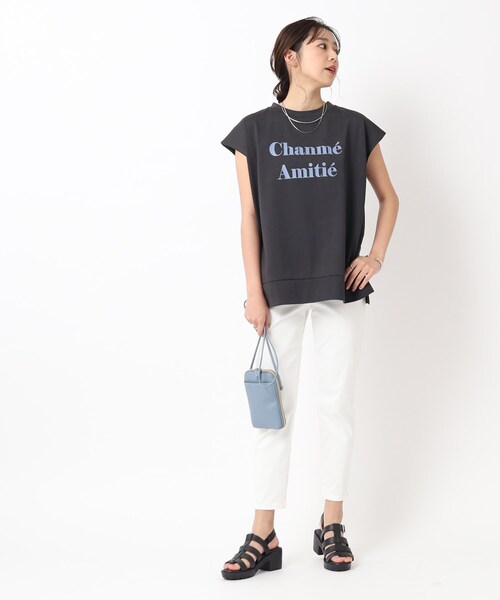 DRESKIP（ドレスキップ）の「◆大人の抜け感 フレンチスリーブ ゆるロゴTシャツ（Tシャツ/カットソー・レディース・ライトベージュ/オフホワイト/チャコールグレー/黄緑系・02/03/04）」の9枚目の写真