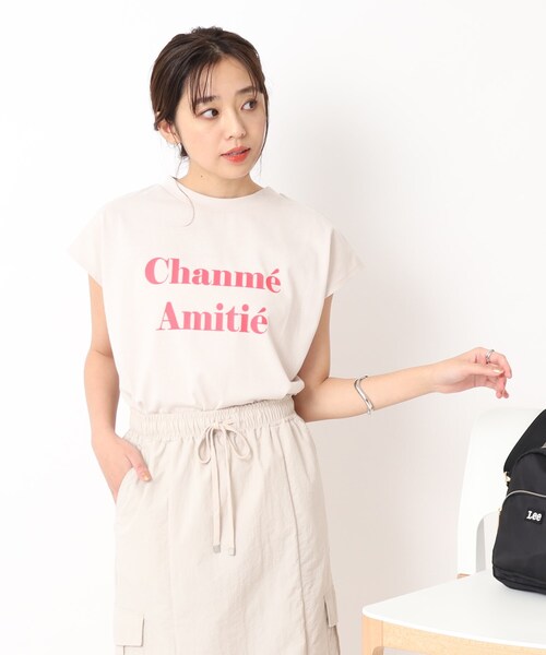 DRESKIP（ドレスキップ）の「◆大人の抜け感 フレンチスリーブ ゆるロゴTシャツ（Tシャツ/カットソー・レディース・ライトベージュ/オフホワイト/チャコールグレー/黄緑系・02/03/04）」の19枚目の写真