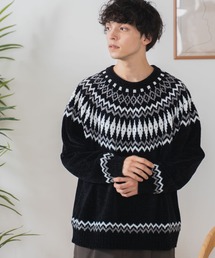 WEGO | WEGO/【23年秋冬新作】ベロアモール総柄ラグランプルオーバー(ニット/セーター)