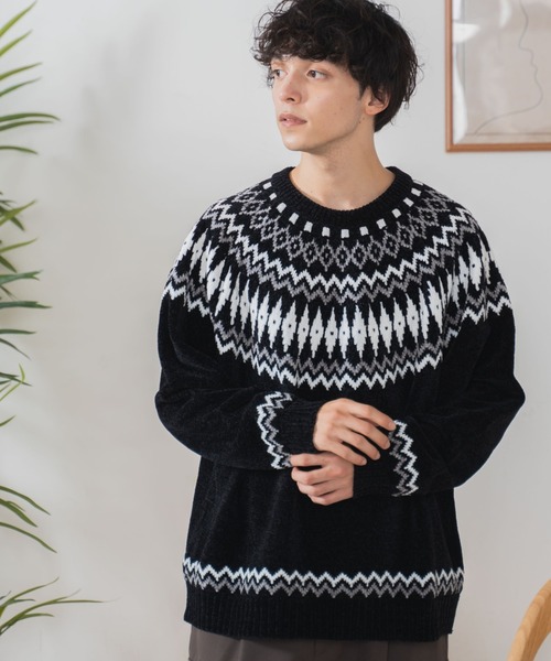 WEGO（ウィゴー）の「WEGO/ベロアモール総柄ラグランプルオーバー（ニット/セーター・メンズ・その他2/その他1・LARGE/MEDIUM）」の2枚目の写真