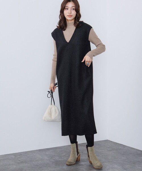 BEAMS HEART（ビームスハート）の「BEAMS HEART / ボア ジャンパースカート リブタートルニット セット【セットアイテム】（ワンピース・レディース・ブラウン系その他3/ホワイト系その他5/ブラック・FREE）」の6枚目の写真