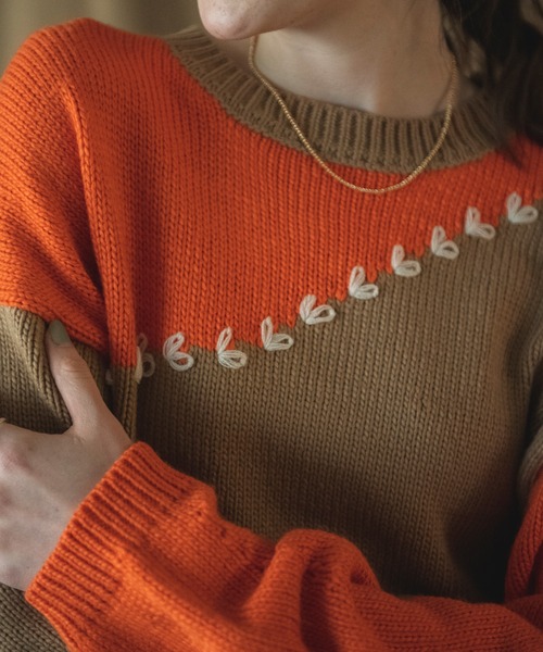 COMMRE（コムル）の「ハートステッチプルオーバー（ニット/セーター・レディース・ブラック/グレー/オレンジ・FREE）」の3枚目の写真