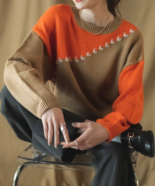 COMMRE（コムル）の「ハートステッチプルオーバー（ニット/セーター・レディース・ブラック/グレー/オレンジ・FREE）」の19枚目の写真
