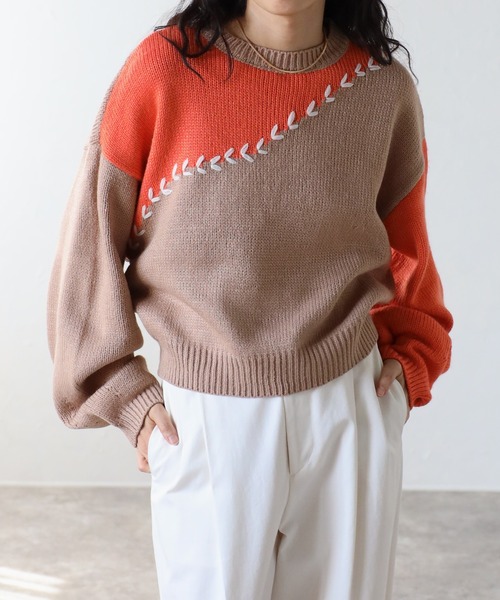 COMMRE（コムル）の「ハートステッチプルオーバー（ニット/セーター・レディース・ブラック/グレー/オレンジ・FREE）」の7枚目の写真