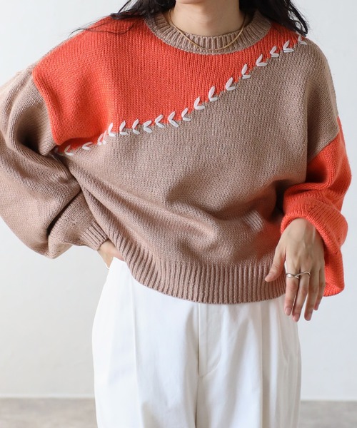 COMMRE（コムル）の「ハートステッチプルオーバー（ニット/セーター・レディース・ブラック/グレー/オレンジ・FREE）」の4枚目の写真