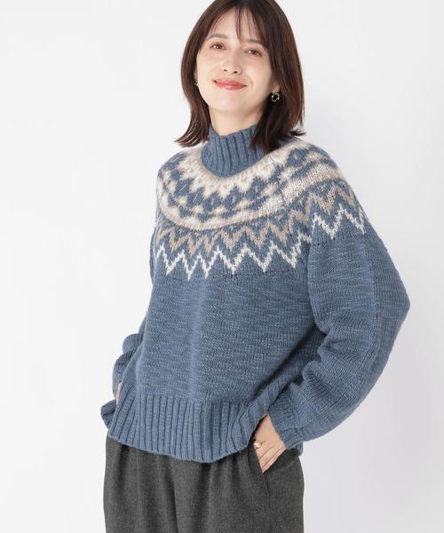 studio CLIP(スタディオクリップ)の「3ゲージ スラビーノルディックプルオーバー(ニット/セーター・レディース・ライトブルー/ライトグレー/オフホワイト・FREE)」の3枚目の写真