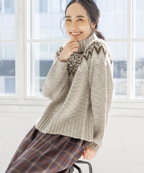 studio CLIP(スタディオクリップ)の「3ゲージ スラビーノルディックプルオーバー(ニット/セーター・レディース・ライトブルー/ライトグレー/オフホワイト・FREE)」の6枚目の写真