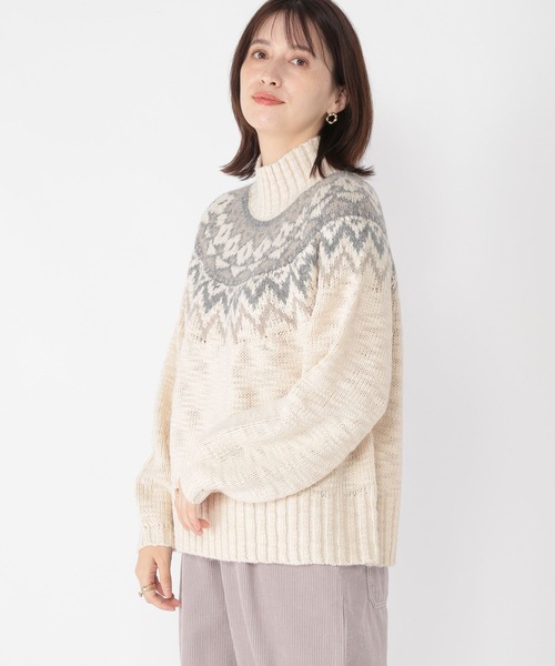 studio CLIP(スタディオクリップ)の「3ゲージ スラビーノルディックプルオーバー(ニット/セーター・レディース・ライトブルー/ライトグレー/オフホワイト・FREE)」の11枚目の写真