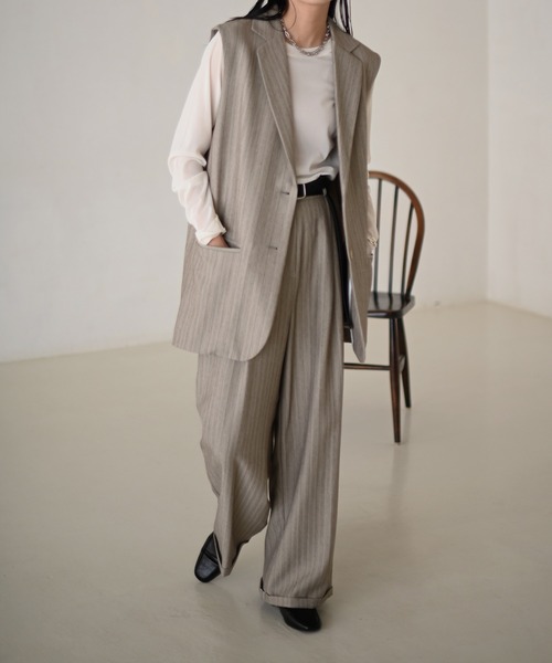 Marient(マリエント)の「ピンストライプスリーブレスJK/ジャケット(テーラードジャケット・レディース・チャコール/ベージュ・FREE)」の8枚目の写真