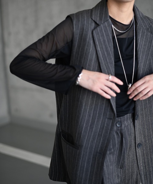 Marient(マリエント)の「ピンストライプスリーブレスJK/ジャケット(テーラードジャケット・レディース・チャコール/ベージュ・FREE)」の13枚目の写真