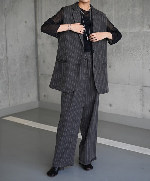 Marient(マリエント)の「ピンストライプスリーブレスJK/ジャケット(テーラードジャケット・レディース・チャコール/ベージュ・FREE)」の16枚目の写真