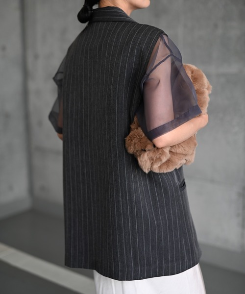 Marient(マリエント)の「ピンストライプスリーブレスJK/ジャケット(テーラードジャケット・レディース・チャコール/ベージュ・FREE)」の19枚目の写真