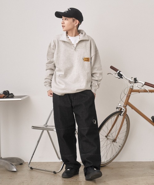 kaoyorinakami(カオヨリナカミ)の「tag logo halfzip sweat / タグロゴハーフジップスウェット(スウェット・メンズ・グレー/ベージュ/ブルー・X-LARGE/LARGE/SMALL/MEDIUM/X-SMALL)」の5枚目の写真
